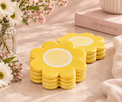 Flower Ceramic Coasters - Yellow
