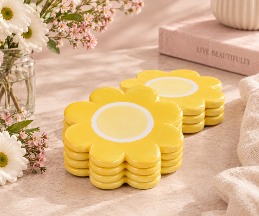 Flower Ceramic Coasters - Yellow